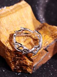1 pieza Anillo abierto ajustable de espinas vintage punk de plata para hombre, joyería