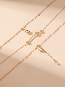 1 Set Of 3pcs Casual Minimalist Fashion Classic Metal Chain Teardrop Smiling Face Pendant Necklace Set. Unique Niche Multilayered Metal Tassel Design, Suitable For Women To Wear Daily, Vacation, Party - Gold - View 2