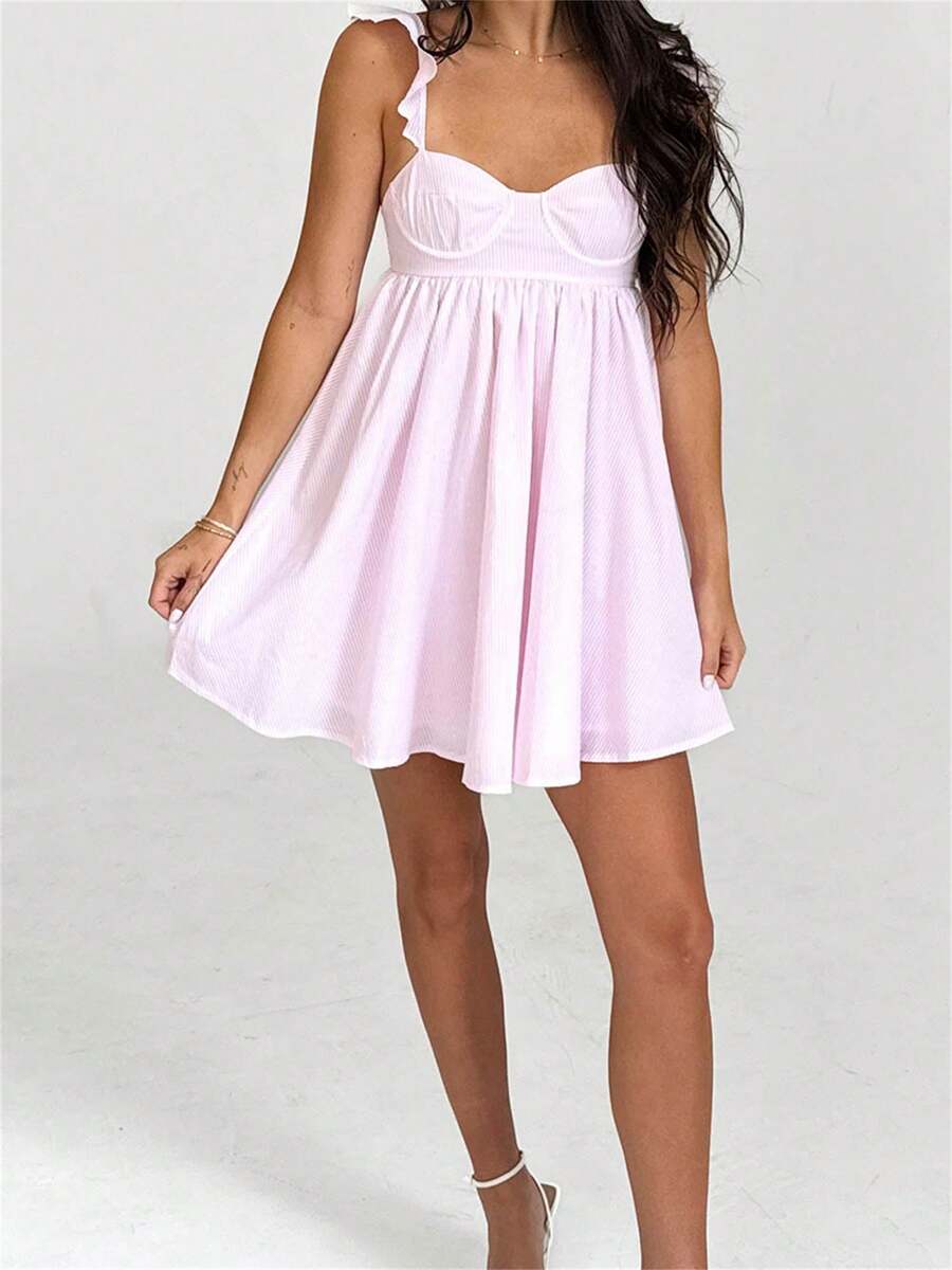 Women Slip Dress, Sleeveless Backless Floral/Solid A-Line Dress Summer Mini Dress - Hồng - Xem 1