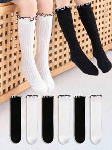 2 Pairs Girls Lace Frill Edge Knee High Socks, Korean Sweet JK Style Lolita Princess Long Socks, Suitable For Dresses And Mary Jane Shoes - Multicolor - View 5