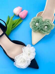 2pcs Removable Fashionable Burned-Edge Pearl Flower High-Quality Delicate Shoe Charm Accessories