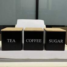 1 Set Of 3 Rectangular Bamboo Lid Tin Cans, Simple Ins European Style, Airtight Metal Container For Coffee, Candy, Tea Storage With Label, Easy Round Kitchen Canister Set - Multicolor - View 13