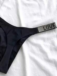 Kit 3 Calcinha Sem Costura a Laser com Strass Escrita Love Fio Dental Calcinhas Lingerie Feminina