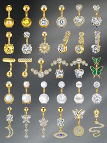 CIZME 1PC Gold Y2K Belly Button Rings Navel Barbell Stud Body Piercing Navel Piercings Jewelry Navel Rings For Women, 14G 10mm Stainless Steel White CZ Heart Butterfly Flower Belly Ring Navel Barbell Stud Body Piercing Navel Piercing