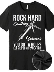 Men's Funny "Rock Hard Caulking Services" Graphic T-Shirt - Black Cotton Short Sleeve With Caulking Tool Design, Casual & Comfortable Fit, Machine Washable - màu đen - Xem 1