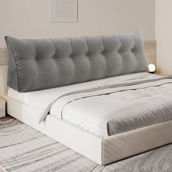 Rückenkissen, Lesekissen für Bett und Sofa, 180cm-Komfortables Wandkissen Bett, Bietet Optimalen Supportive Rückenkissen Bett, Bettkissen Rückenlehne mit Praktischen Seitentaschen, Gray