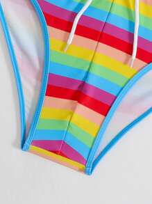 Men's Beach Vacation Casual Rainbow Stripe Drawstring Triangle Swim Trunks - Multicolor - View 5