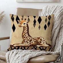 1 件躺卧长颈鹿印花柔软天鹅绒装饰抱枕套，单面图案 45*45 厘米，适用于客厅、卧室、沙发、家居、礼物 - 彩色 - 查看 6