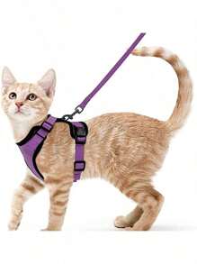 Cat Harness And For Walking, Escape Proof Soft Adjustable Vest Harnesses For Cats - Purple - View 8