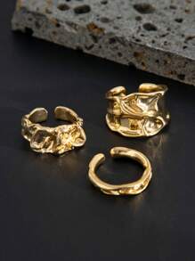 3pcs/Set Fashion Casual Minimalist Liquid Metal Ring Set, Men's Punk Charm Jewelry, Adjustable Couple Rings - 2pcs - View 4