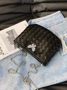 2025 New Fashion Woven Butterfly Decor Shoulder Handbag, Chic Small Square Crossbody Bag For Women