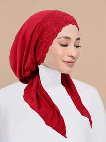 1pc New Solid Color Women Chemotherapy Cap With Lace Trim, Muslim Headscarf Turban Cap - A - View 8