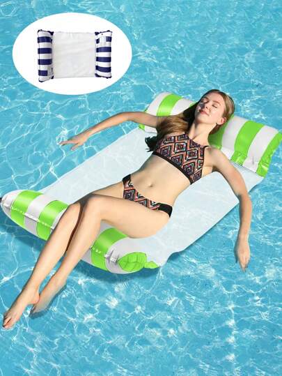 1 件可折叠靠背条纹浮床充气人躺椅浮排成人水上吊床，夏季充气折叠浮动划船泳池水吊床充气床垫床沙滩水上运动躺椅，水上吊床躺椅充气浮动游泳床垫泳池浮动垫海水床垫泳池派对充气泳池配件，沙滩必需品