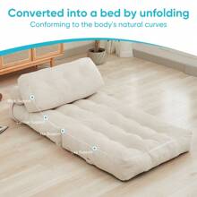 Folding Sofa Bed, Convertible Sleeper Chair With Pillow & Back Support, Portable Fold Out Chair Bed, Comfy Floor Sofa Lounge, Lazy Sofa For Dorm/Living Room/Office/Apartment - 米色 - 查看 9