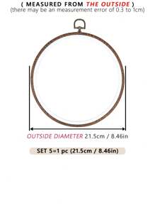 1pc Brown Round Faux Wood Grain Vintage Palace Style DIY Cross Stitch Embroidery Hoop, Made Of High-Quality ABS And PVC Materials, Deformation-Resistant, With Metal Hanging Hook, Available In 7 Sizes, Suitable For Halloween, Christmas Decoration, Phone/Key Chain, Bag Charm, Hair Accessory, Desk/Bedside Decor