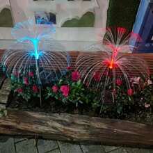 Solar LED Jellyfish Shaped Courtyard Light, Color Changing Fiber Optic Garden Light, Outdoor Landscape Lighting, Plastic Embedded Design, Polished Surface, ABS Lampshade, No Remote Control, Including Installation Accessories