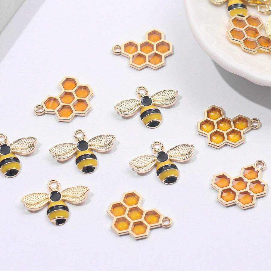 Honeycomb Bee Charm Metal Enamel Insect Pendants For DIY Earrings Bracelet Necklace Keychain Jewelry Making Supplies