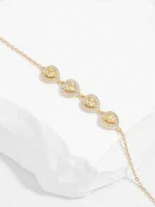 1pc 925 Silver Cute & Fashionable Goldtone Bling Bling Heart Shape Zirconia Pendant Anklet, Suitable For Women Wearing On Dates, Vacation And Daily Occasions - Yellow Gold - View 3