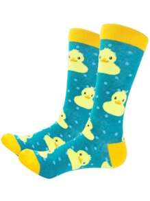 1 Pair Unisex Cartoon Duck Mid-Calf Socks, Couple Style, All Season