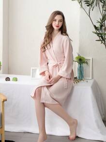 1pc Absorbent Fabric Bathrobe, Sauna Wear, Hotel Quality Robe, Unisex, With Dual Pockets, Suitable For Home