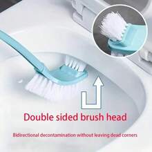 1 件热销双头马桶刷带支架，塑料浴室清洁刷，独立式，坚固耐用，带斜角刷毛，塑料手柄，无需电力浴室装饰 - 藍色 - 查看 6