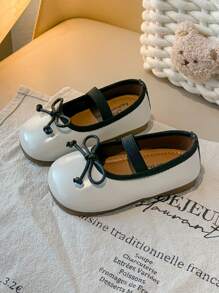 1 双时尚纯色简约蝴蝶结玛丽珍平底女童鞋 - 米色 - 查看 2