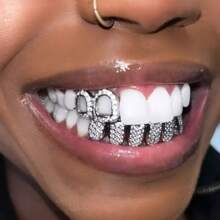 2 件上牙和下 6 颗牙齿全氧化锆牙套，时尚个性牙套，派对闪亮焦点配件，礼物牙套，男女通用 - 彩色 - 查看 1