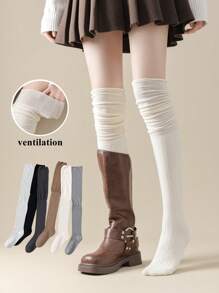 1 o 2 pares de calcetines hasta la rodilla para damas, calcetines gruesos blancos, calcetines largos hasta el muslo de color sólido a juego para botas