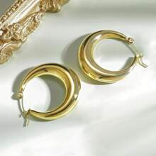 MDFUN 14K Gold Plated 316L Stainless Steel Thick Hoop Earrings, Lightweight Yet Substantial Gold Tone Earrings, For Women - Gold - View 2