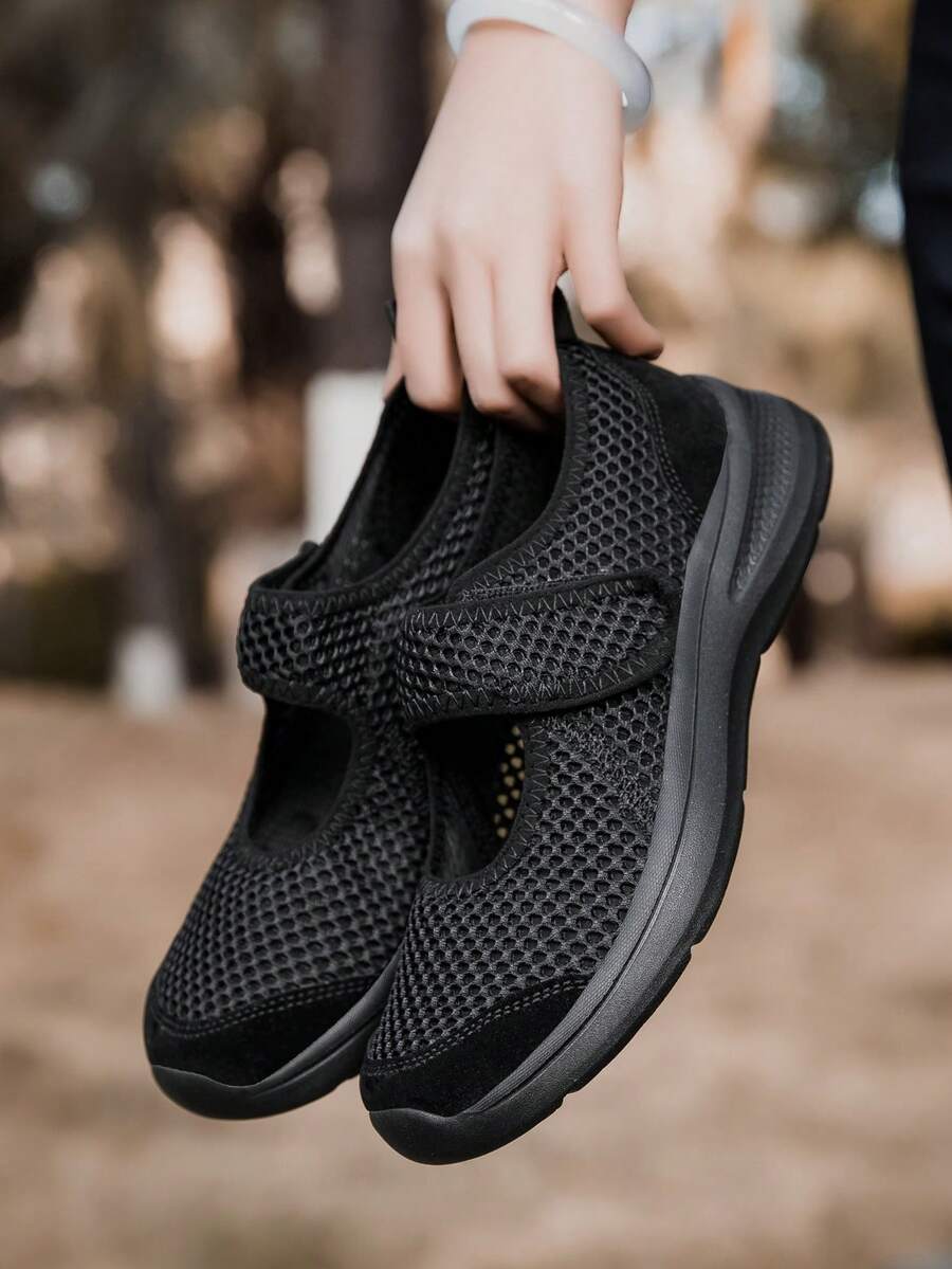 Zapatos para caminar clásicos de moda para mujer, con malla elástica y transpirable - Negro - Ver 1