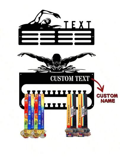 1PC Custom Swimming Athlete Medal Storage Rack; Personalized Name And Text Medal Display Rack; Wrought Iron Home Wall Decoration Rack; Suitable For Bedrooms, Living Rooms, Entryways, Etc.