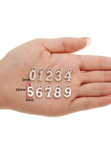 10 Pcs/Set 5 Warna Paduan Logam Angka 0-9 Liontin Jimat Digital Aksesoris Perhiasan DIY 16*8mm S110 - Angka 0-9 - View 3
