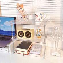 1 件/2 件简约折叠收纳架，透明 PET 储物架，适用于办公桌、厨房、宿舍、杯架