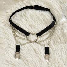 朋克暗黑风格心形女士吊袜带 - 黑色 - 查看 4