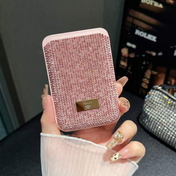 Sparkling Rhinestone Credit Holder With Magnetic Mount Compatible With Iphone 12/13/14/15/16 Pro Max Stylish Accessory For Fashionable Women Mini Wallet Card Wallet Magsafe Wallet