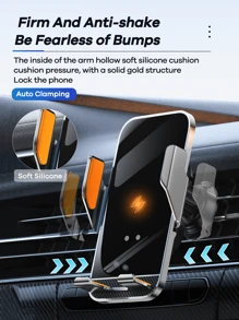 REMAX 15W 车载无线快速充电器；自动夹紧；360° 自由旋转；牢固防震；中控台手机支架；通用导航支架；兼容 iPhone/Android；汽车配件；汽车用品 - 黑色 - 查看 5