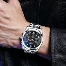 1pc GUANQIN Waterproof Luminous Watch With Rhinestones Calendar Dial Wear-Resistant Stainless Steel Strap Fashion Business Luxury Sporty Classic Simple Casual Mechanical Style Men Automatic Quartz Watch Suitable For Valentine's Day,Festivals,Dating,Business, Daily,Gifts - Silver - View 7