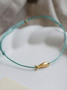 1pc Multicolor Fish Pattern Leather Cord Metal Anklet, Fashion & Personalized, Suitable For Women Party & Daily Wear - Multicolor - View 4