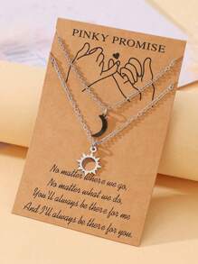 Goodwaro 2pcs Stainless Steel Sun & Moon Pendant Necklace Set, 18K Gold Plated, Minimalist Style, Love, Friendship Gift Suitable For Holidays, For Women - Gold 2-piece Set - View 9