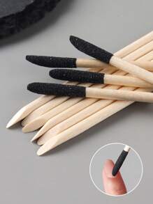 10 件装双头指甲角质层推刀木质设计棒黑色砂砾去除死皮橙色木棒适用于美甲工具 - 彩色 - 查看 2