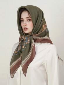 1条90*90厘米女士佩斯利花纹印花围巾，可作户外头巾、颈巾、优雅头饰、发带、发饰，是秋冬季提升造型的理想之选，适合沙特阿拉伯国庆日等绿色主题场合。 - 綠色 - 查看 2