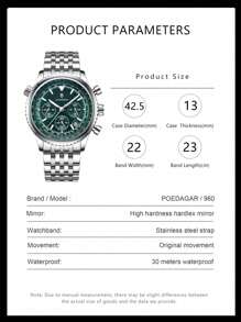 1 件时尚男士石英表，不锈钢多功能日期计时防水夜光指针手表，适合商务场合的腕表 - 銀色 - 查看 5