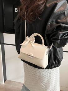 Fashionable Solid Color Women PU Handbag Versatile Solid Shoulder Bag Crossbody Bag Minimalist Square Bag - Beige - View 7