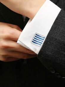 1 Pair Fashionable Blue And Red Striped Cufflinks, European And American Style Business Casual Cuff Links Accessory For Men And Women's Suit Shirts