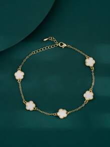 1pc Women's Fashionable Luxury Personalized Minimalistic Star & Flower Copper Anklet, Wedding, Graduation, Date Gift - White - View 3