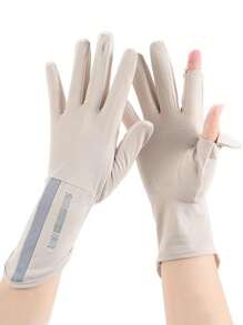 女士中长款冰丝手套，1双夏季防紫外线手套，带触摸屏功能，透气，防滑，纯色，半指，适合骑自行车和开车等户外活动