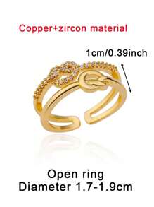 1 件精致双层结戒指女士 18K 镀金不锈钢开口可调节戒指订婚结婚珠宝时尚配饰情人节礼物