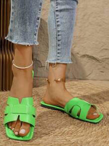 Casual Flat Slip-On Sandals, Women Summer Open Toe Slippers, Stylish Slide Sandals For Outdoor, Beach, Holiday, Fashion Dress - Green - View 6