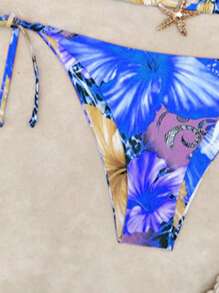Swim Vacation Cute Summer 2pcs Halter Random Floral Print Metal Starfish Decor & High Cut Bottoms Bikini Set, Beach Vacation - Leopard - View 9