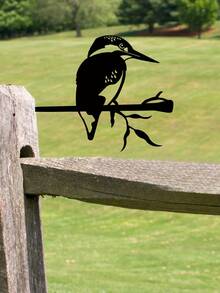 CIF BUY “1 件优雅的鸟铁剪影艺术 - 适用于庭院和围栏的乡村花园桩装饰，迷人的户外金属装饰品” - 黑色 - 查看 3